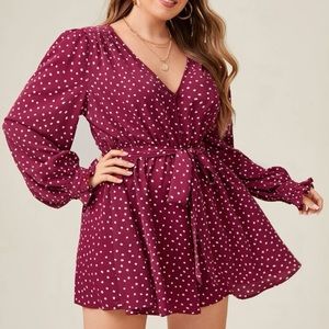 NWOT -Shein V-Neck Flounce Sleeve Belted Polka Dot Romper - Size 1X